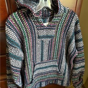 Multicolor Striped Baja Hoodie, worn once, clean, no pets, medium mens/womens